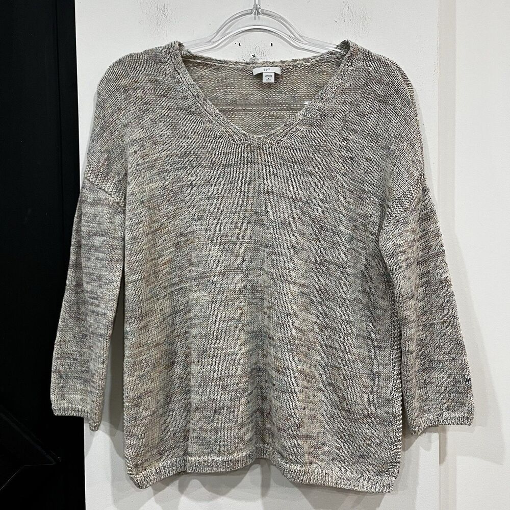 J Jill Speckled V Neck 3/4 Sleeve Lightweight Beach Sweater Petite Small